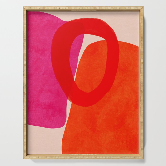 relations IV - pink shapes minimal painting Serving Tray Gallery Image 1