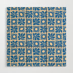 Abstract blue retro flower art pattern Wood Wall Art Gallery Image 1