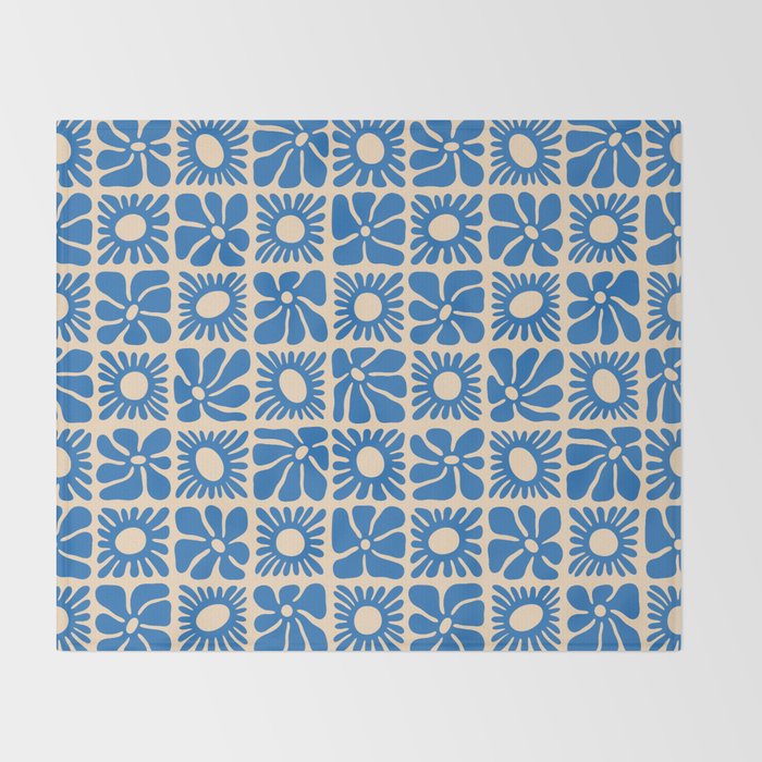 Abstract blue retro flower art pattern Throw Blanket Gallery Image 2
