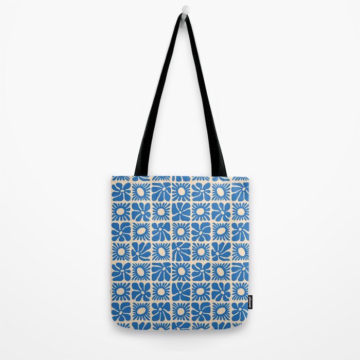Abstract blue retro flower art pattern Tote Bag Gallery Image 2