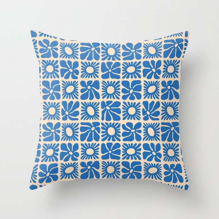 Abstract blue retro flower art pattern Throw Pillow Gallery Image 6