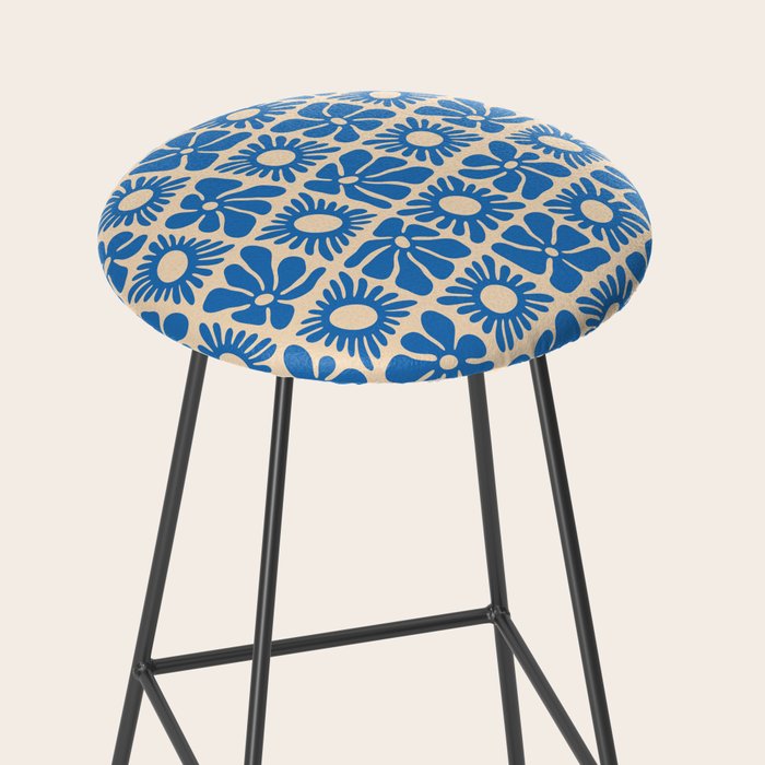 Abstract blue retro flower art pattern Stool Gallery Image 2