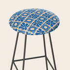 Abstract blue retro flower art pattern Stool Gallery Image 2