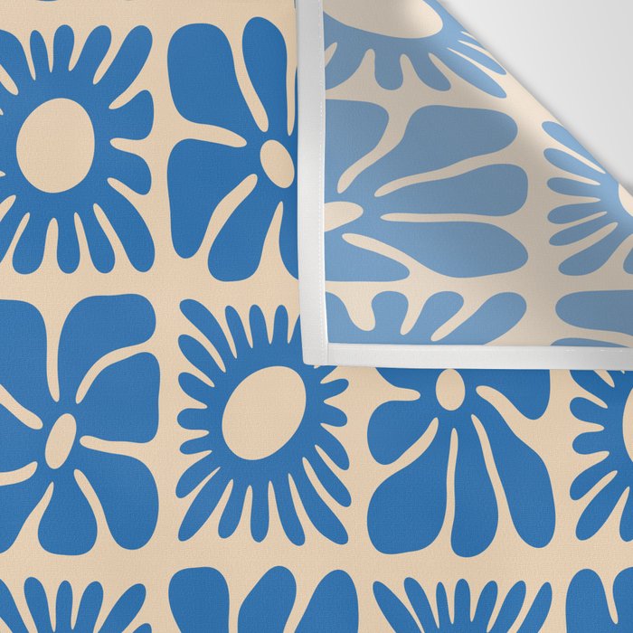 Abstract blue retro flower art pattern Wall Tapestry Gallery Image 3