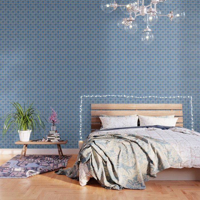 Abstract blue retro flower art pattern Wallpaper Gallery Image 3