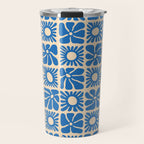 Abstract blue retro flower art pattern Travel Mug Gallery Image 1