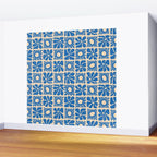Abstract blue retro flower art pattern Wall Mural Gallery Image 2