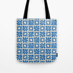 Abstract blue retro flower art pattern Tote Bag Gallery Image 1