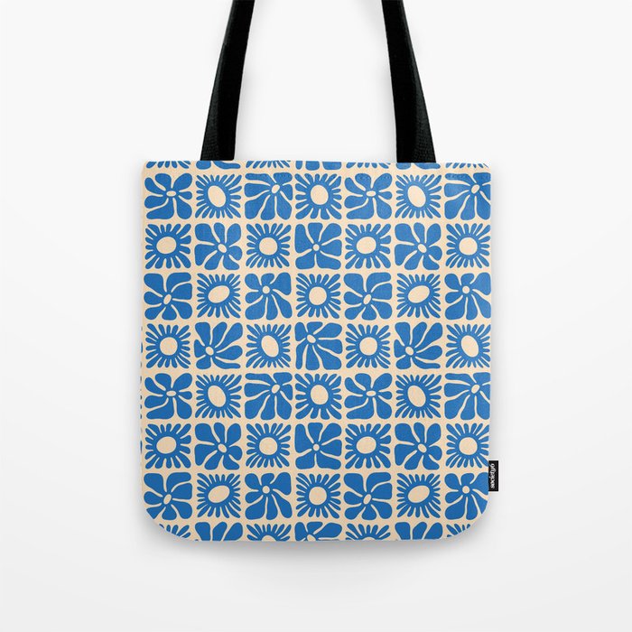 Abstract blue retro flower art pattern Tote Bag Gallery Image 1