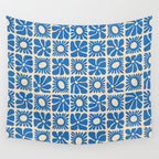Abstract blue retro flower art pattern Wall Tapestry Gallery Image 4