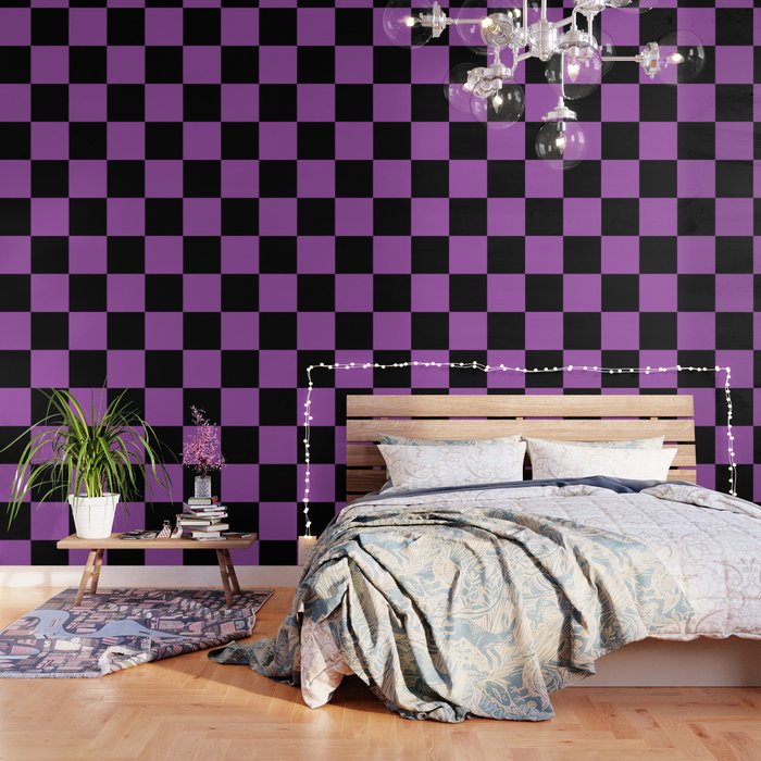 Halloween Checkered Purple and Black Check Pattern Wallpaper Gallery Image 1