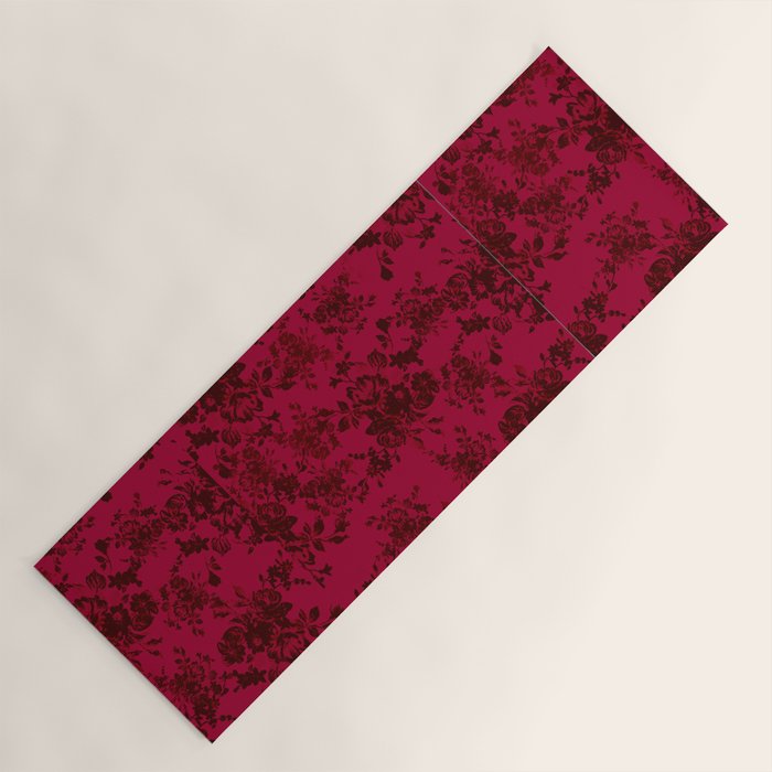Vintage black gray red bohemian floral pattern Yoga Mat Gallery Image 1