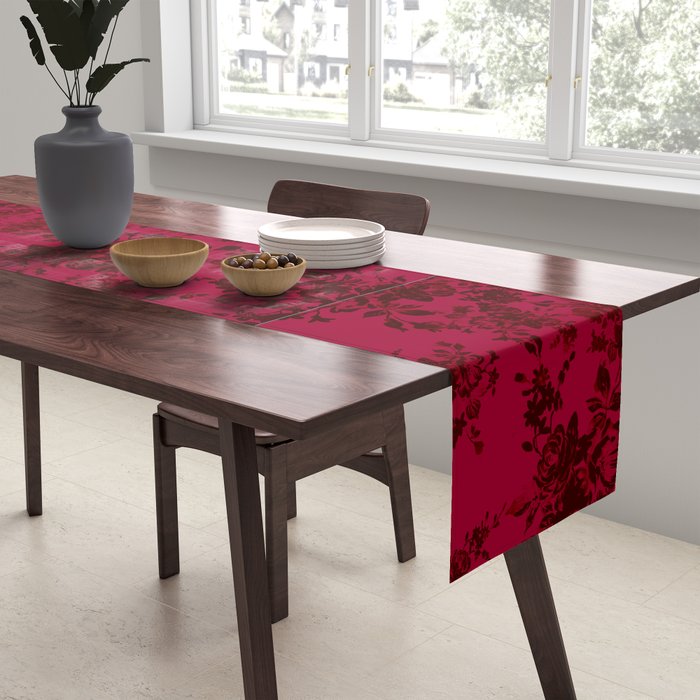Vintage black gray red bohemian floral pattern Table Runner Gallery Image 2