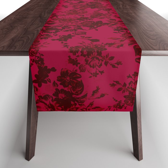 Vintage black gray red bohemian floral pattern Table Runner Gallery Image 1