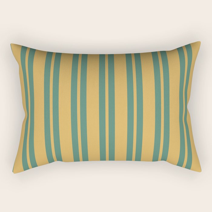 Classic Double Stripe Vertical Pattern in Teal Green and Ochre Mustard Rectangular Pillow Gallery Image 2