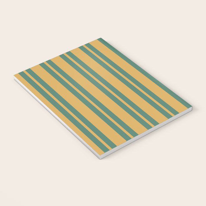 Classic Double Stripe Vertical Pattern in Teal Green and Ochre Mustard Notebook Gallery Image 3