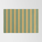 Classic Double Stripe Vertical Pattern in Teal Green and Ochre Mustard Rug Gallery Image 2