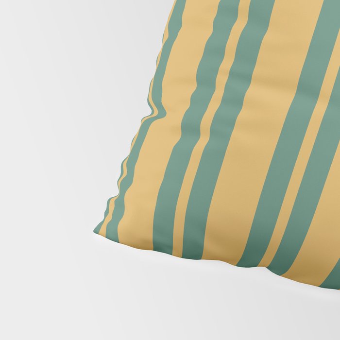 Classic Double Stripe Vertical Pattern in Teal Green and Ochre Mustard Pillow Sham Gallery Image 4
