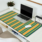 Classic Double Stripe Vertical Pattern in Teal Green and Ochre Mustard Desk Mat Gallery Image 2