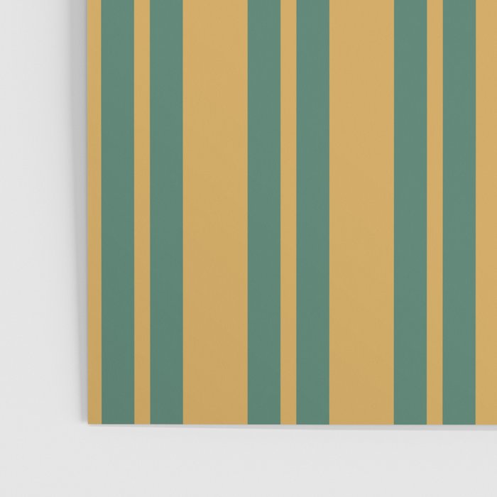 Classic Double Stripe Vertical Pattern in Teal Green and Ochre Mustard Poster Gallery Image 3