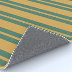 Classic Double Stripe Vertical Pattern in Teal Green and Ochre Mustard Rug Gallery Image 4