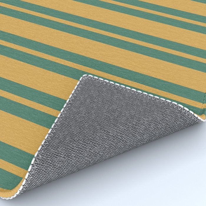Classic Double Stripe Vertical Pattern in Teal Green and Ochre Mustard Rug Gallery Image 4