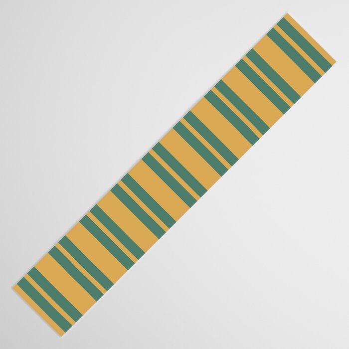 Classic Double Stripe Vertical Pattern in Teal Green and Ochre Mustard Table Runner Gallery Image 3