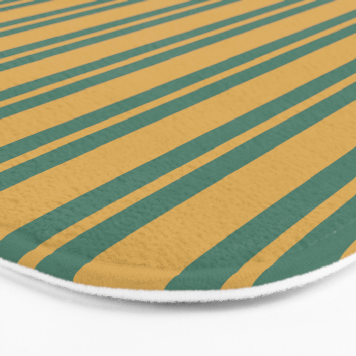 Classic Double Stripe Vertical Pattern in Teal Green and Ochre Mustard Bath Mat Gallery Image 3