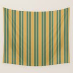 Classic Double Stripe Vertical Pattern in Teal Green and Ochre Mustard Wall Tapestry Gallery Image 4