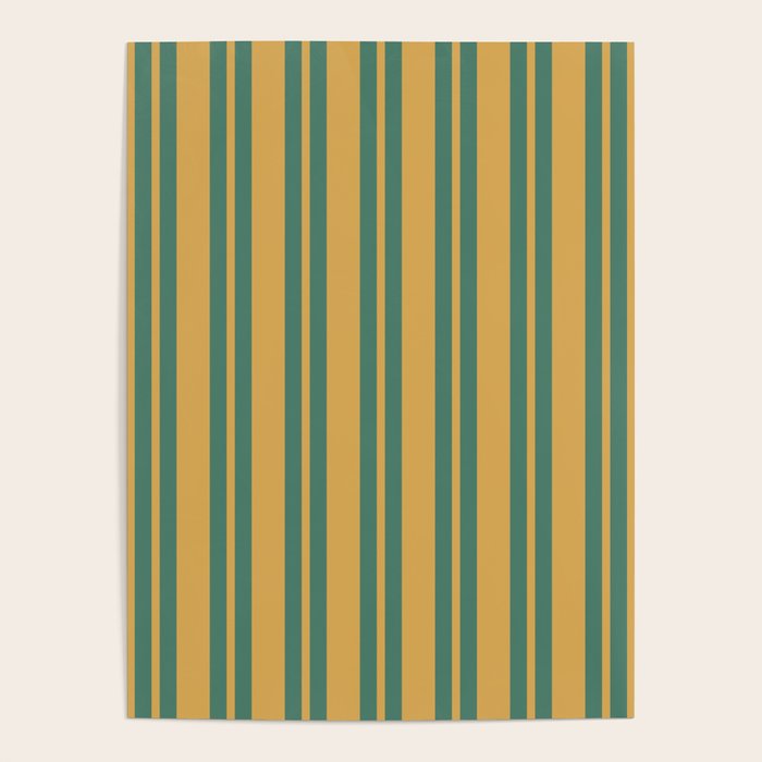 Classic Double Stripe Vertical Pattern in Teal Green and Ochre Mustard Poster Gallery Image 4