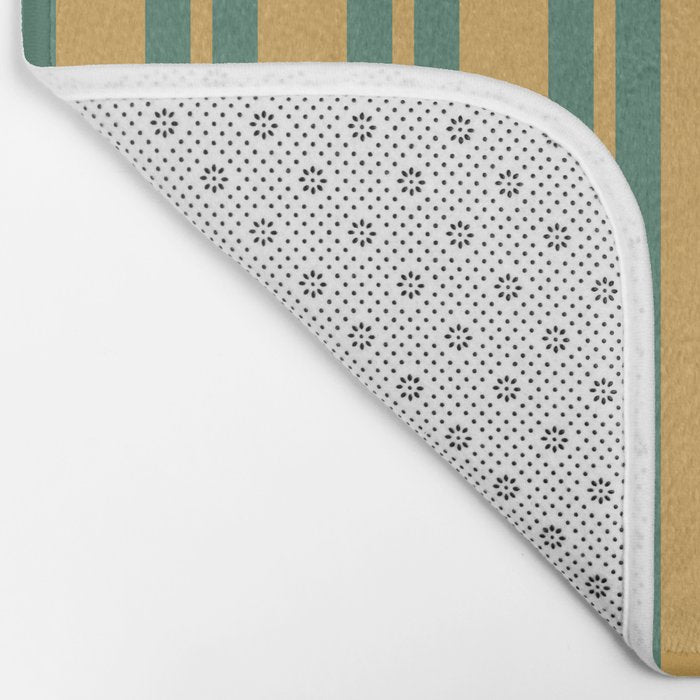 Classic Double Stripe Vertical Pattern in Teal Green and Ochre Mustard Bath Mat Gallery Image 2
