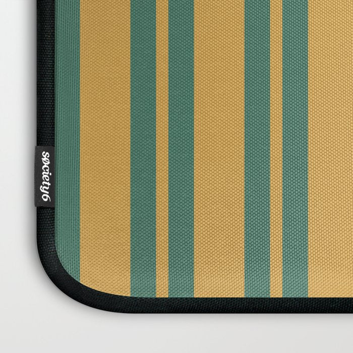 Classic Double Stripe Vertical Pattern in Teal Green and Ochre Mustard Laptop Sleeve Gallery Image 3