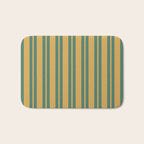 Classic Double Stripe Vertical Pattern in Teal Green and Ochre Mustard Bath Mat Gallery Image 1