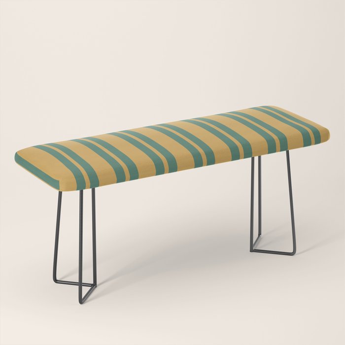 Classic Double Stripe Vertical Pattern in Teal Green and Ochre Mustard Bench Gallery Image 1