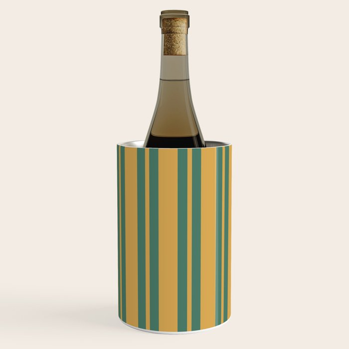 Classic Double Stripe Vertical Pattern in Teal Green and Ochre Mustard Wine Chiller Gallery Image 2