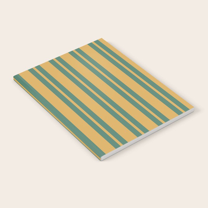 Classic Double Stripe Vertical Pattern in Teal Green and Ochre Mustard Notebook Gallery Image 2