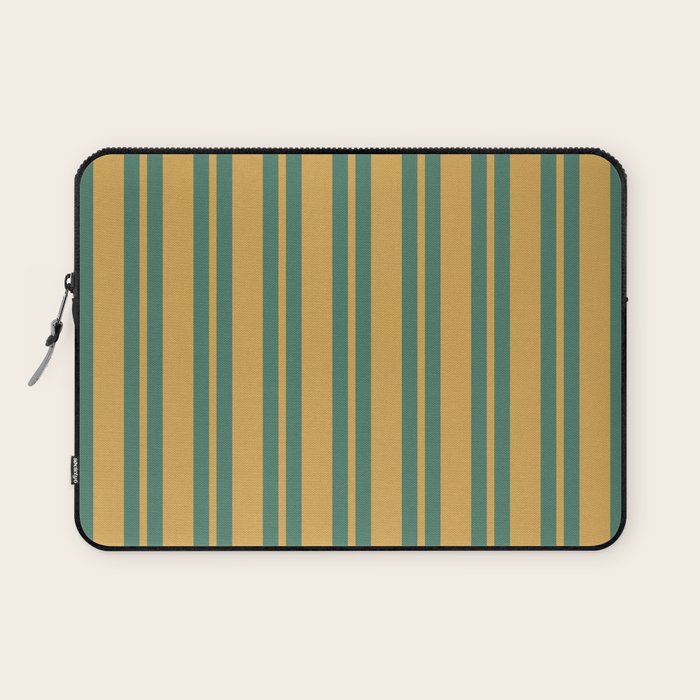 Classic Double Stripe Vertical Pattern in Teal Green and Ochre Mustard Laptop Sleeve Gallery Image 1