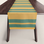 Classic Double Stripe Vertical Pattern in Teal Green and Ochre Mustard Table Runner Gallery Image 1