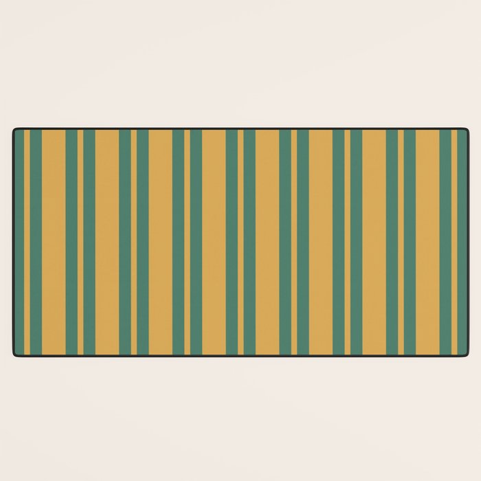 Classic Double Stripe Vertical Pattern in Teal Green and Ochre Mustard Desk Mat Gallery Image 3