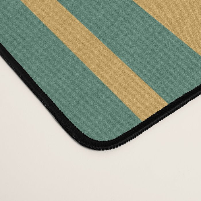 Classic Double Stripe Vertical Pattern in Teal Green and Ochre Mustard Desk Mat Gallery Image 4