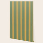 Classic Double Stripe Vertical Pattern in Teal Green and Ochre Mustard Wallpaper Gallery Image 2