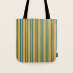 Classic Double Stripe Vertical Pattern in Teal Green and Ochre Mustard Tote Bag Gallery Image 1