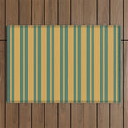 Classic Double Stripe Vertical Pattern in Teal Green and Ochre Mustard Outdoor Rug Gallery Image 1