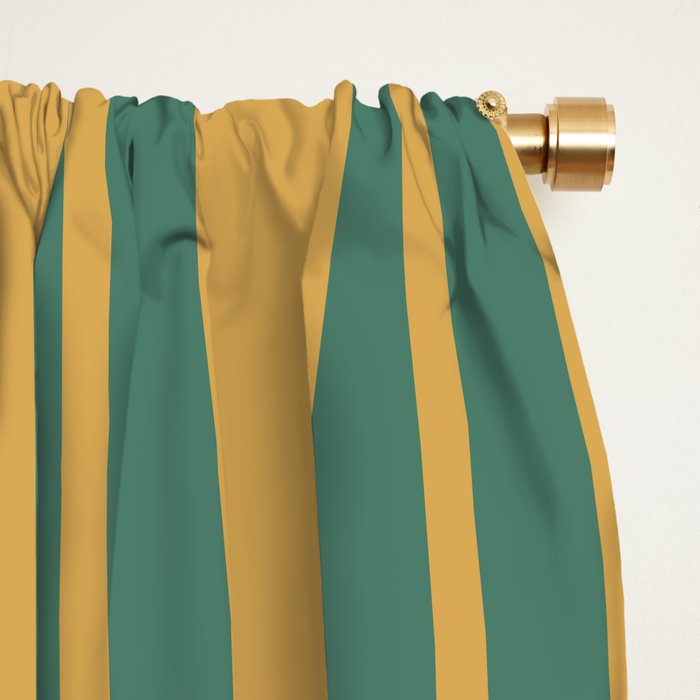 Classic Double Stripe Vertical Pattern in Teal Green and Ochre Mustard Window Curtain Gallery Image 2
