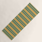 Classic Double Stripe Vertical Pattern in Teal Green and Ochre Mustard Yoga Mat Gallery Image 1