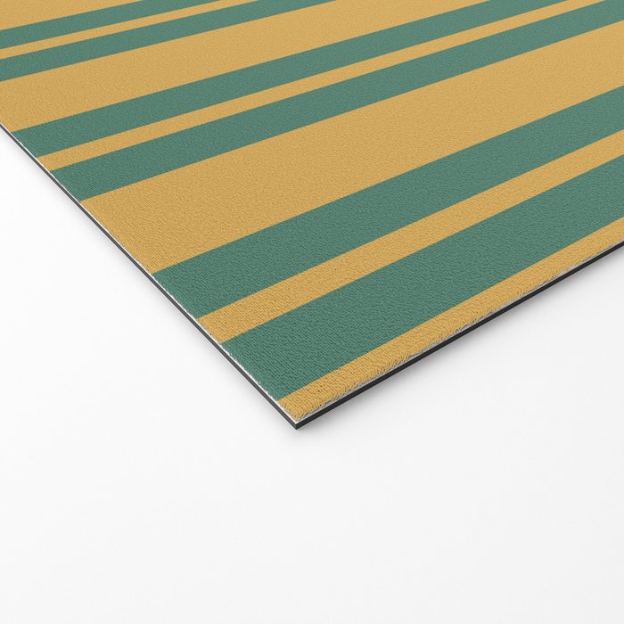 Classic Double Stripe Vertical Pattern in Teal Green and Ochre Mustard Welcome Mat Gallery Image 2