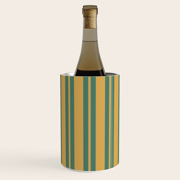 Classic Double Stripe Vertical Pattern in Teal Green and Ochre Mustard Wine Chiller Gallery Image 1