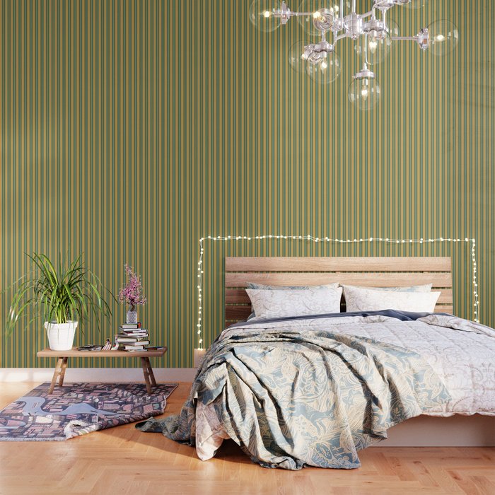 Classic Double Stripe Vertical Pattern in Teal Green and Ochre Mustard Wallpaper Gallery Image 3