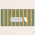 Classic Double Stripe Vertical Pattern in Teal Green and Ochre Mustard Desk Mat Gallery Image 1