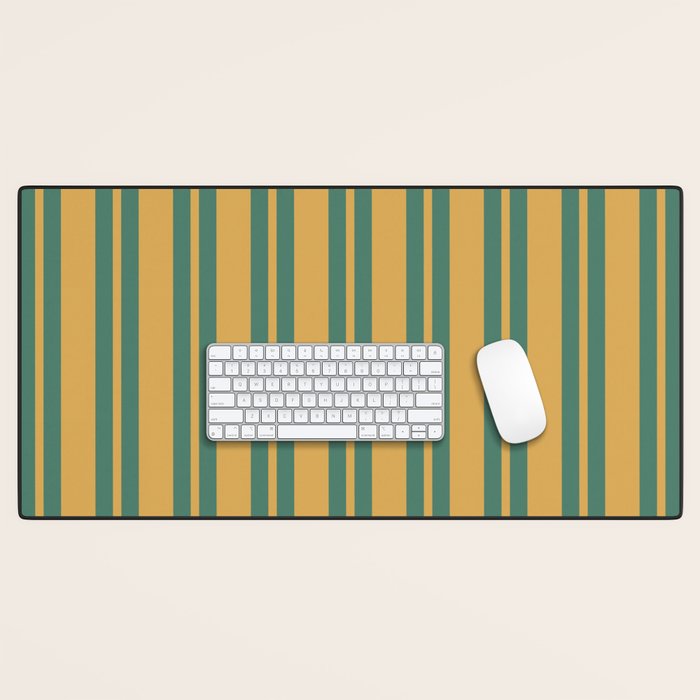 Classic Double Stripe Vertical Pattern in Teal Green and Ochre Mustard Desk Mat Gallery Image 1